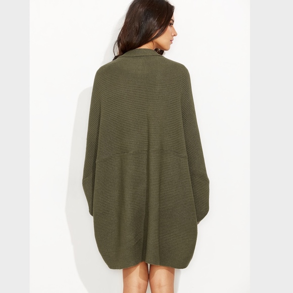 New! Olive Green Cocoon Open Shawl Cardigan - Picture 3 of 8